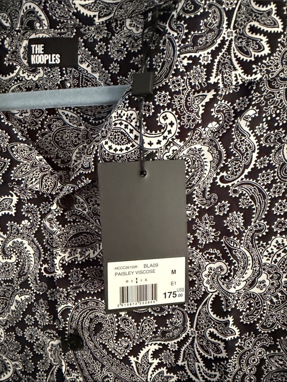 The Kooples Men's Black & White Paisley Short Sleeve Shirt size medium